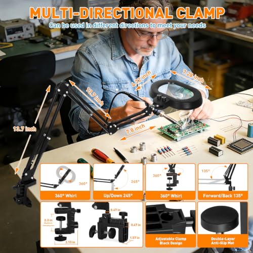 Magnifying Glass with Light and Clamp (5IN-2)