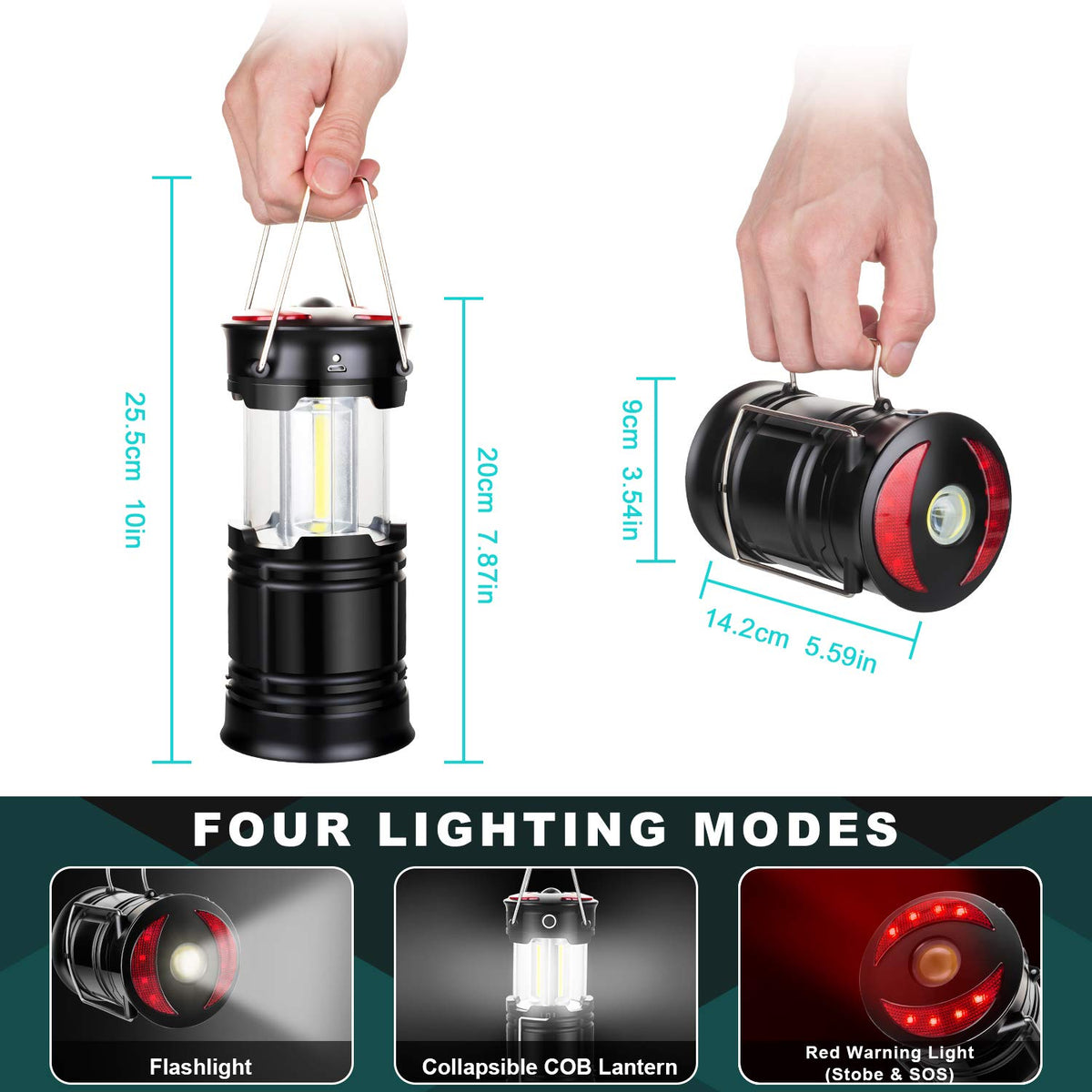 2 Pack Camping Lanterns Camping Accessories USB Rechargeable and Battery Powered 2 (2 Pack)