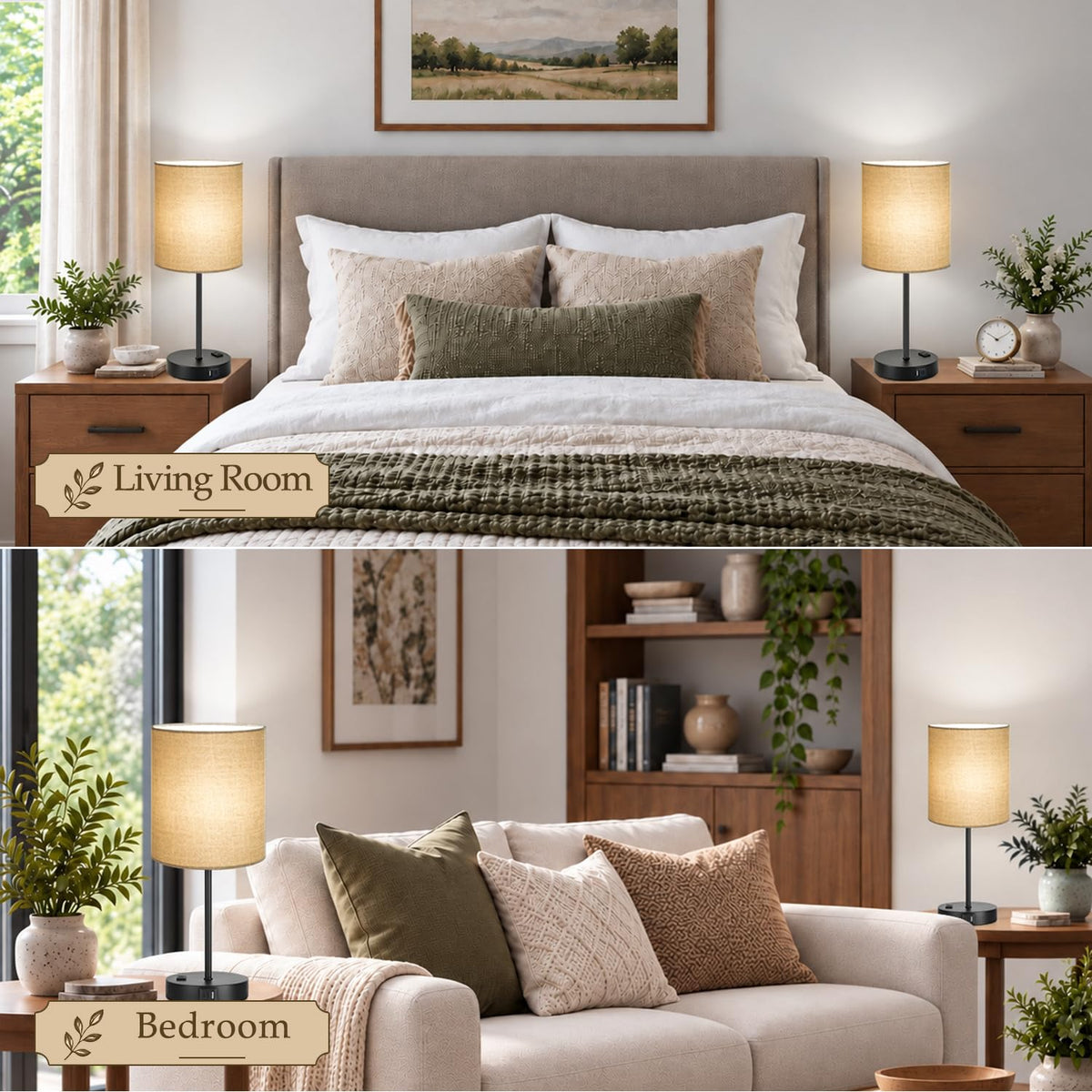 Set of 2 Touch Control Table Lamps (Champagne Gold & Matte Black - 5000K)