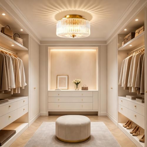 Gold Flush Mount Ceiling Light for Entryway (Gold/Clear-Flush Mount)
