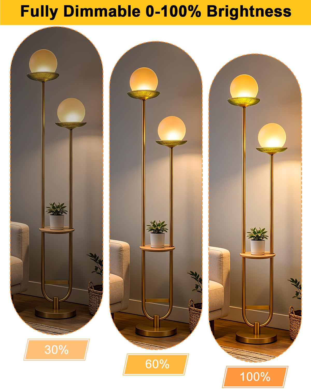 2 Globe Floor Lamp with Green Glass Tray Gold Dimmable Tall Lamp (Green-2U Gold)