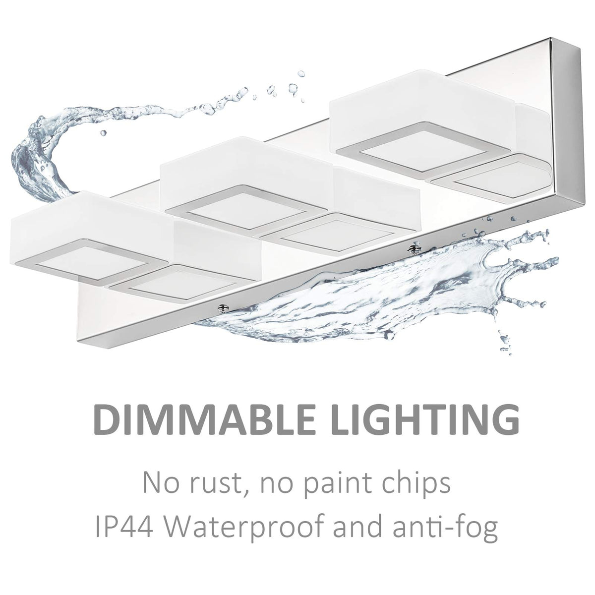 Dimmable LED Vanity Light Modern 3 Light Acrylic Stainless Steel for Bathroom Vanity Lighting Fixtures (Chrome-Dimmable / 20 inch)