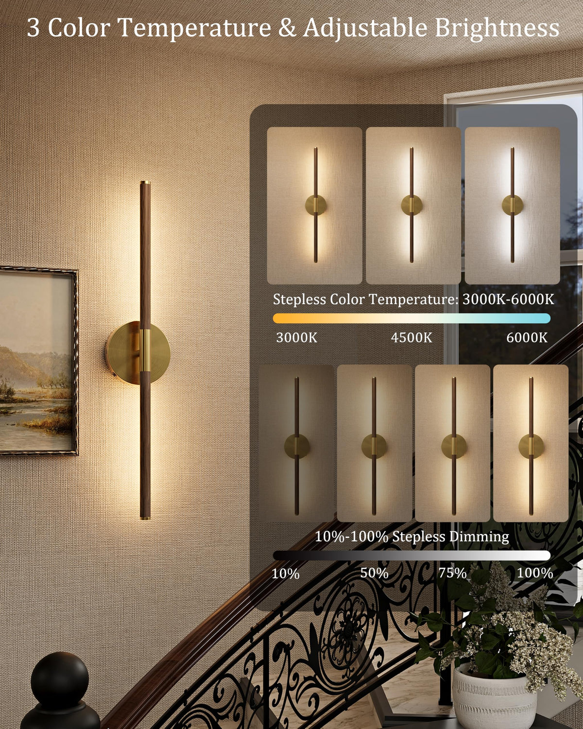 36" Battery Operated Wall Sconce Set of 2 (Walnut Gold / 36 Inch (2 Pack))
