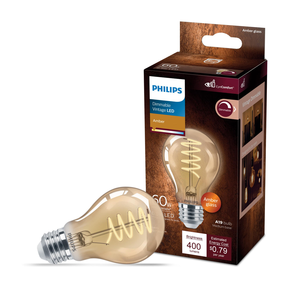 LED 60 W A19 Vintage Edison Spiral Amber (Amber (2000k))