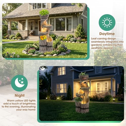36" H Garden Water Fountains Outdoor (Taupe - Leaf)