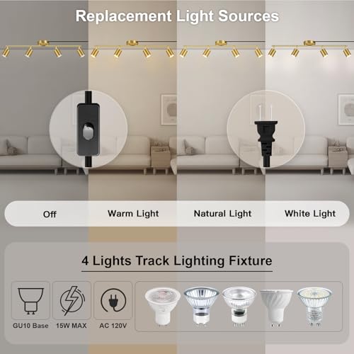 Plug in Track Lighting LED (4-Light Track Light(Gold))