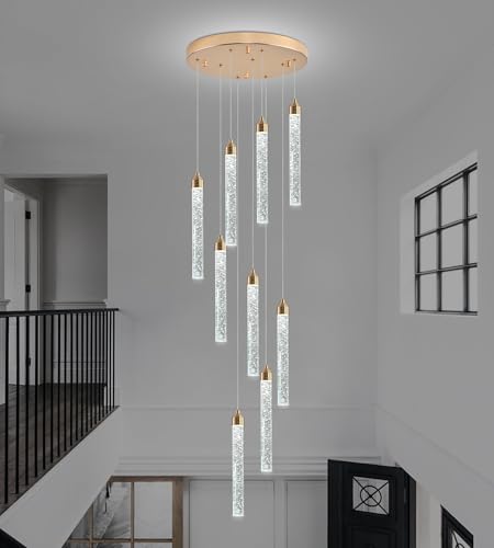 9 Light Gold High Ceiling Crystal Staircase Chandelier (Gold / 9 lights)