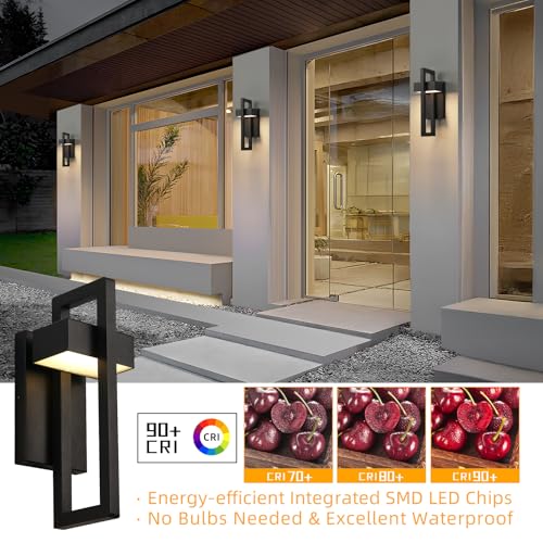 Modern Outdoor Wall Lights Black Exterior Lighting Fixtures (Black - No Sensor / 13.7inch - 2 Pack)