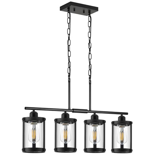 Matte Black 4 (Black + Clear Glass / 4-Light, Linear)