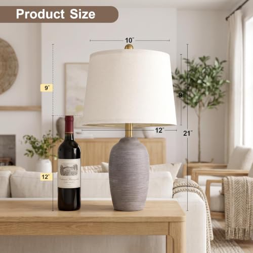 21" Vintage Ceramic Table Lamps Set of 2 for Bedroom Rustic Gray (21" Grey - 2 Pack)