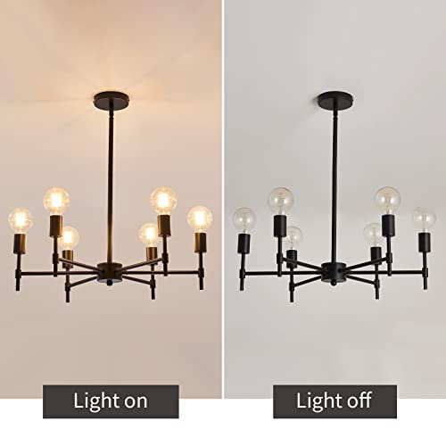 6 Ceiling Light Black Sputnik Chandelier Metal Modern Semi Flush Mount Fixture Pendant Lights Industrial Farmhouse for Bedroom Kitchen Dining Room Living Room Laundry Room E26 Base (Black5)