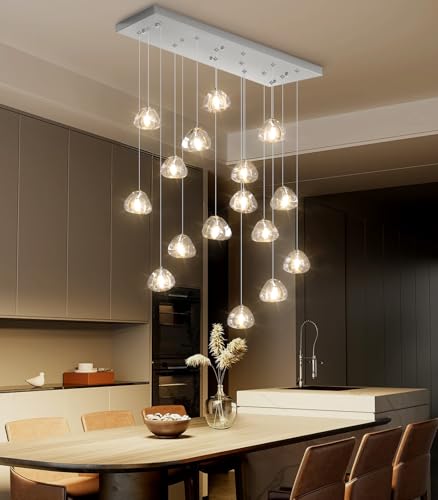 Brushed Nickel Rectangular Chandeliers for Living Dining Room Light Dimmable High Ceiling Pendant Lights Fixtures Lighting Chandelier for Foyer Entryway Lighting (Brushed Nickel / 16 lights)
