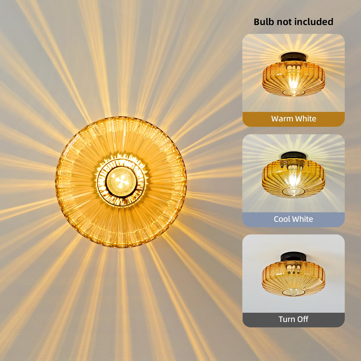Glass Semi Flush Ceiling Lights (Amber Glass)