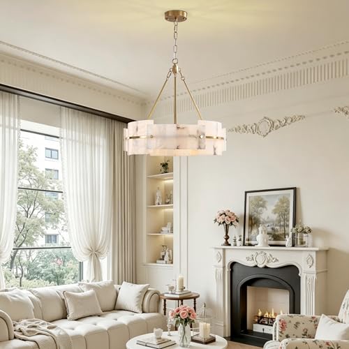 22” Alabaster Chandelier 4 (22"Brushed Gold)