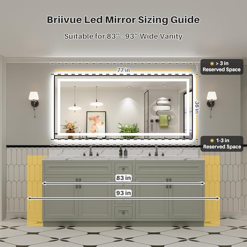 77x36 Inch LED Bathroom Mirror with Black Frame (Backlit+front Lit With Black Frame / 77"L x 36"W)