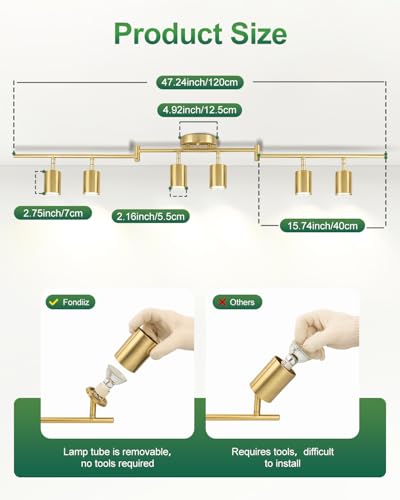 6 Ways Gold Track Lighting Fixtures Ceiling Gu10 Bulbs Not Included (Gold / 6 Ways)