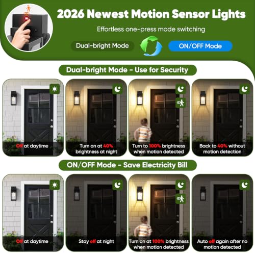 Upgraded Motion Sensor Outdoor Wall Light with Outlet (Black / 13.1in)