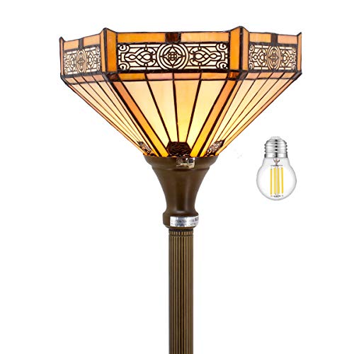 Tiffany Floor Lamp Yellow Hexagon Stained Glass Mission Light