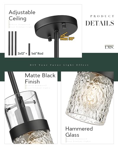 Glass Pendant Lights Kitchen Island (Black -Hammered Glass / 3.5" Hammered Glass, 1-Light)