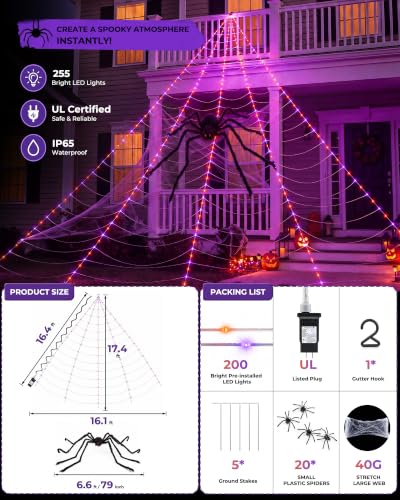 Halloween Decorations Spider Web Lights (orange and purple)