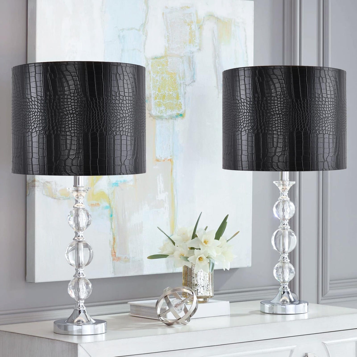 Black Reptile Print Drum Lamp Shade 13"Top x 13"Bottom x 10"High (13*13*10 1 Pack / Black)