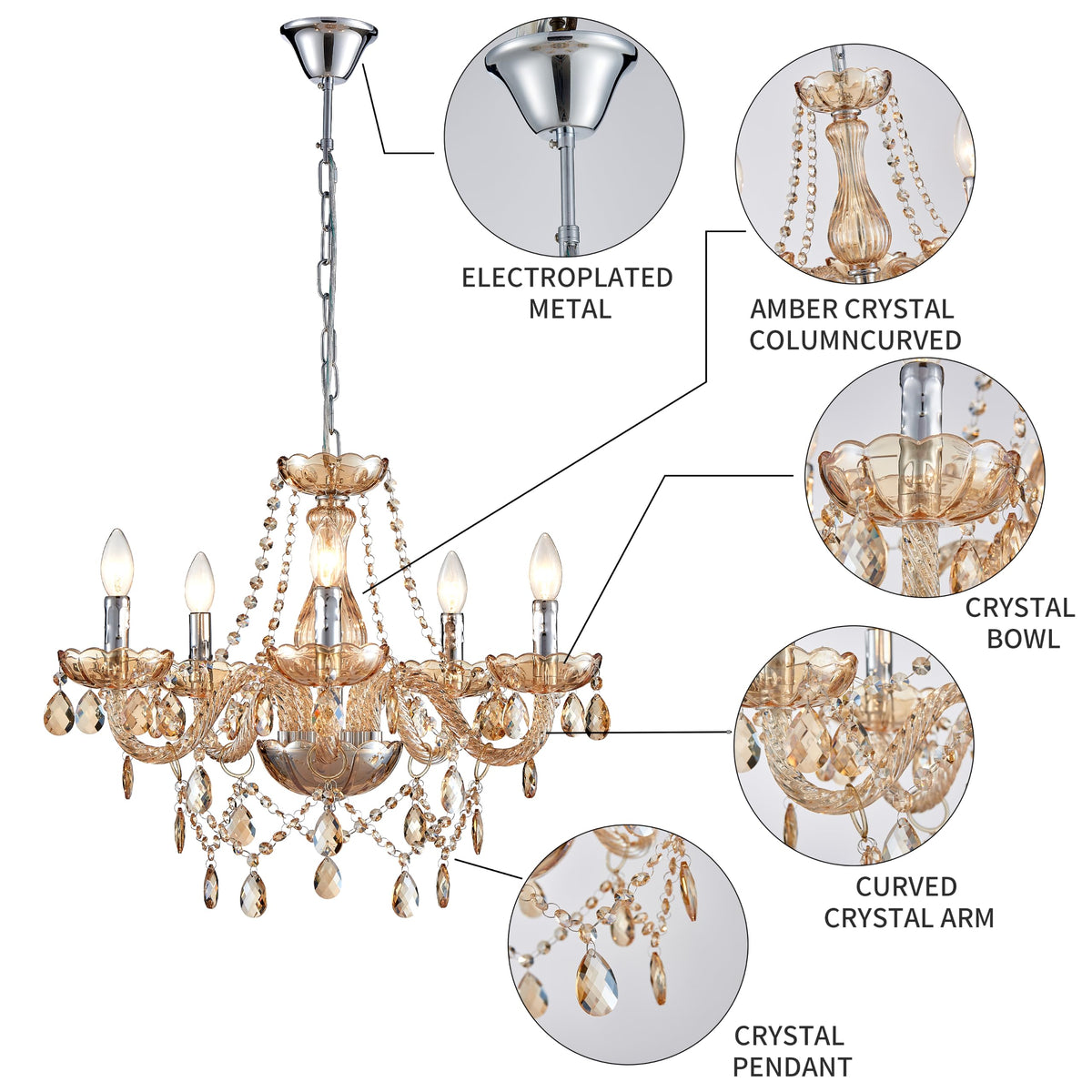 Saint Mossi Crystal Chandelier (Amber Crystal / W19" 1 Tier)