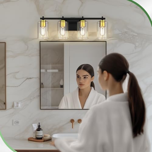 Bathroom Vanity Light Over Mirror (Gold and Black / 4-Light)