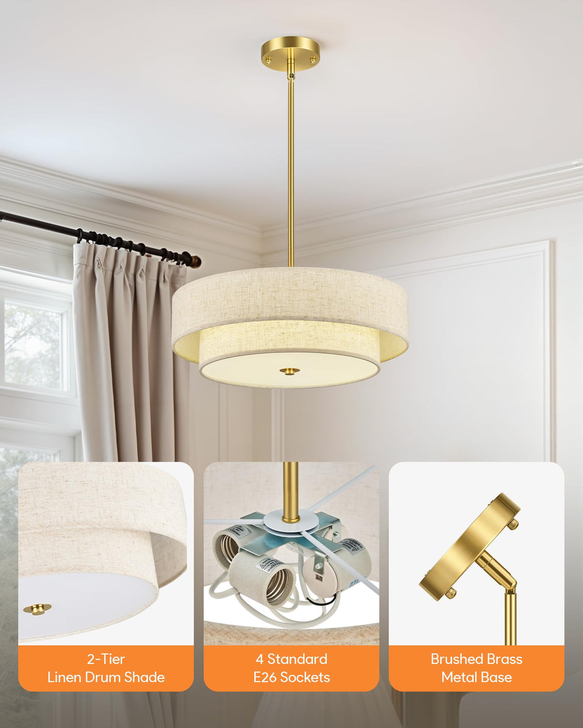 18" Modern Drum Chandelier (Brushed Gold / 18inch)