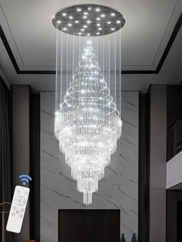 D48''X H120'' Extra Large Chandelier for High Ceilings LED Dimmable Crystal Raindrop Chandeliers Large Black Chandelier for Villa Entrance Foyer (Black / D48"X H120")