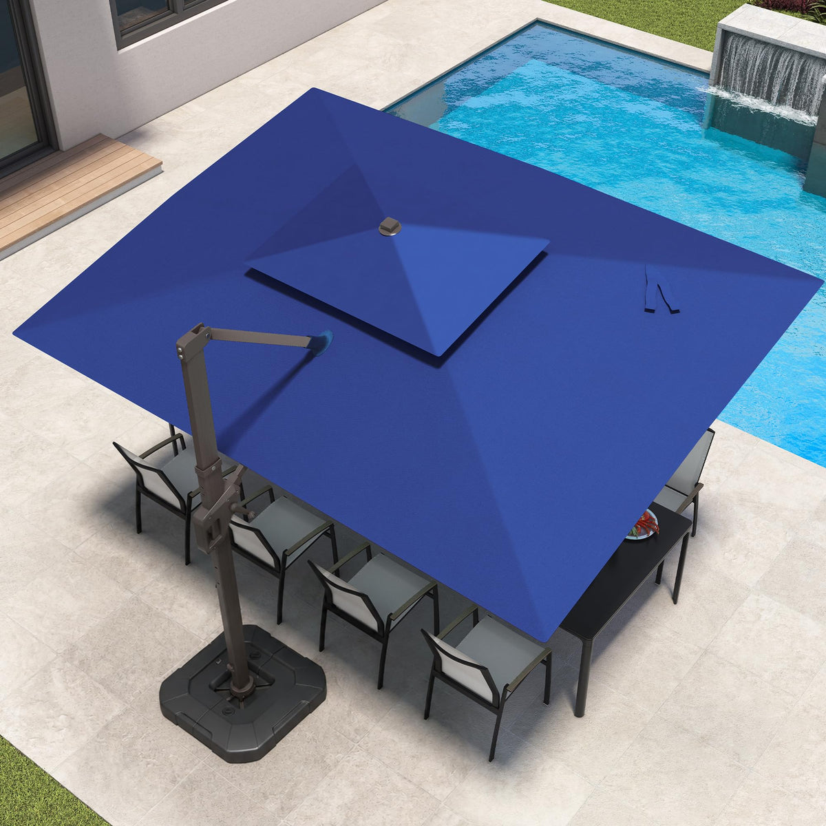 9x12 FT Patio Cantilever Outdoor Offset Umbrella with LED Lights (Navy)