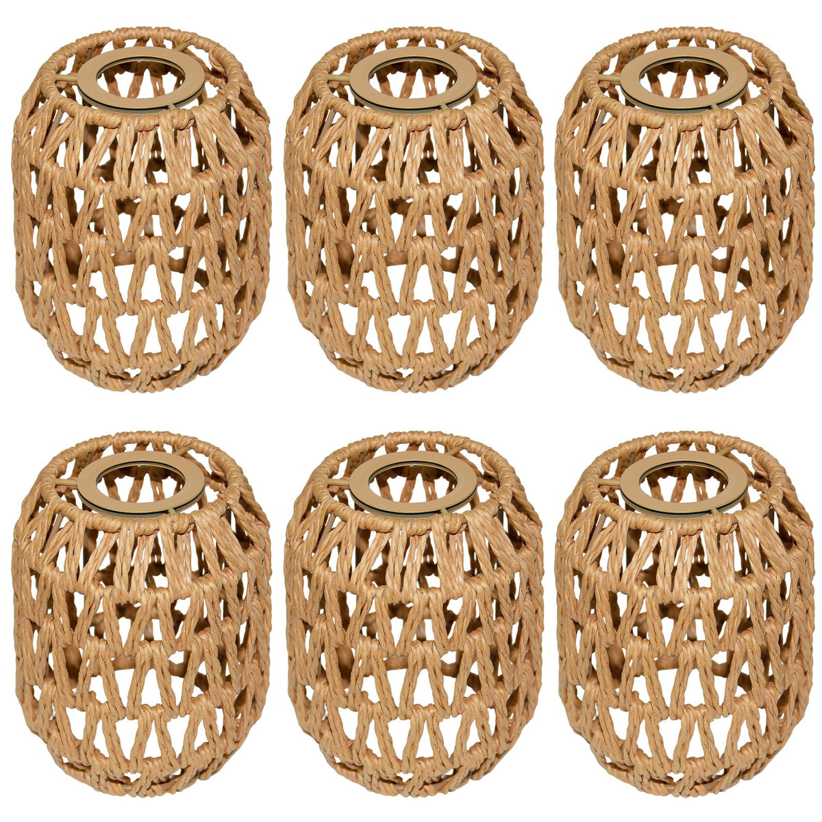 6 Pack Rattan Lamp Shades Boho Hanging Light Lamp Shades (6 PACK-Small Drum Shade)