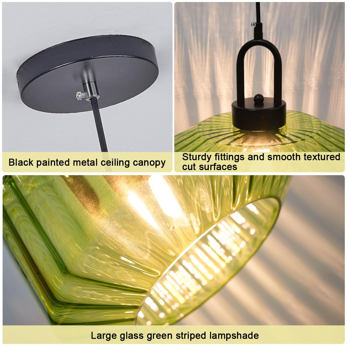 Green Glass Pendant Light Fixture Large Hand Blown Globe Shade (Green-2)