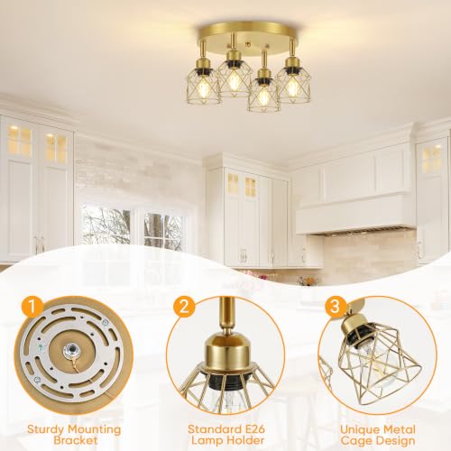 4 Light Brushed Gold Kitchen Light Fixtures Ceiling Mount (Gold / 4-Light)