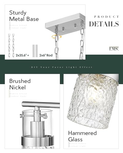 4 Light Brushed Nickel Island Chandelier Lights for Kitchen (Silver -Hammered Glass / 3.5" Hammered Glass, 4-Light)