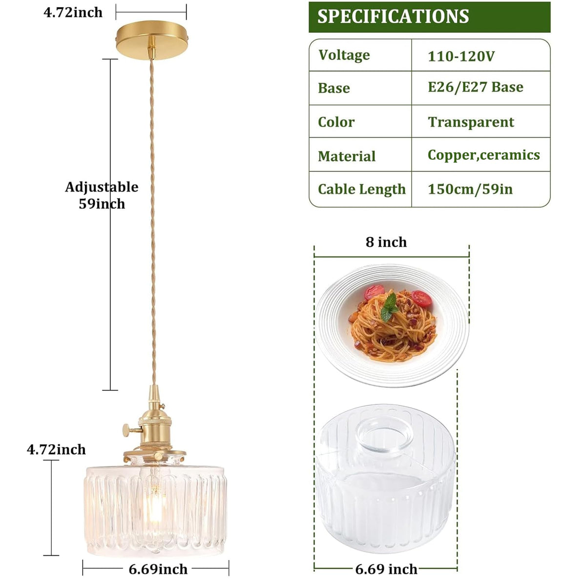 Pendant Light with Clear Striped Glass Lmapshade (Z-Striped Clear new)