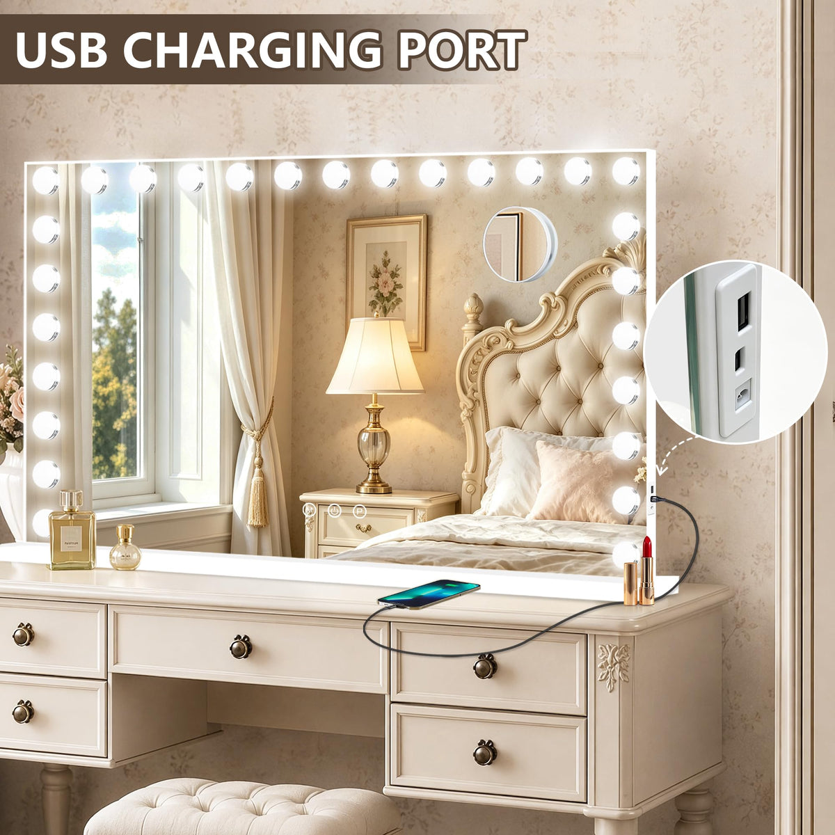Hollywood Vanity Mirror with Lights (White / 52"L x 30"W)