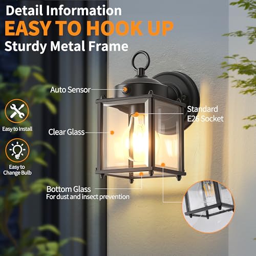 Dawn to Dusk Sensor Outdoor Wall Light Fixtures Waterproof Black Exterior Lighting Fixture Anti (Dawn to Dusk Function / 1 Pack)