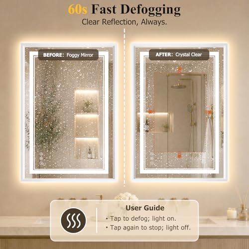 24"x36" LED Bathroom Mirror with Lights (White / 36"L x 24"W)