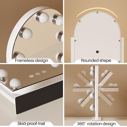Makeup Mirror with Lights (White-arch 9 Bulbs)