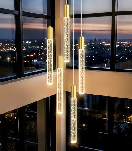 Chandelier Modern Crystal Glam Light Remote Dimmable Linear Crystals Pendant Lighting Fixtures Long Light