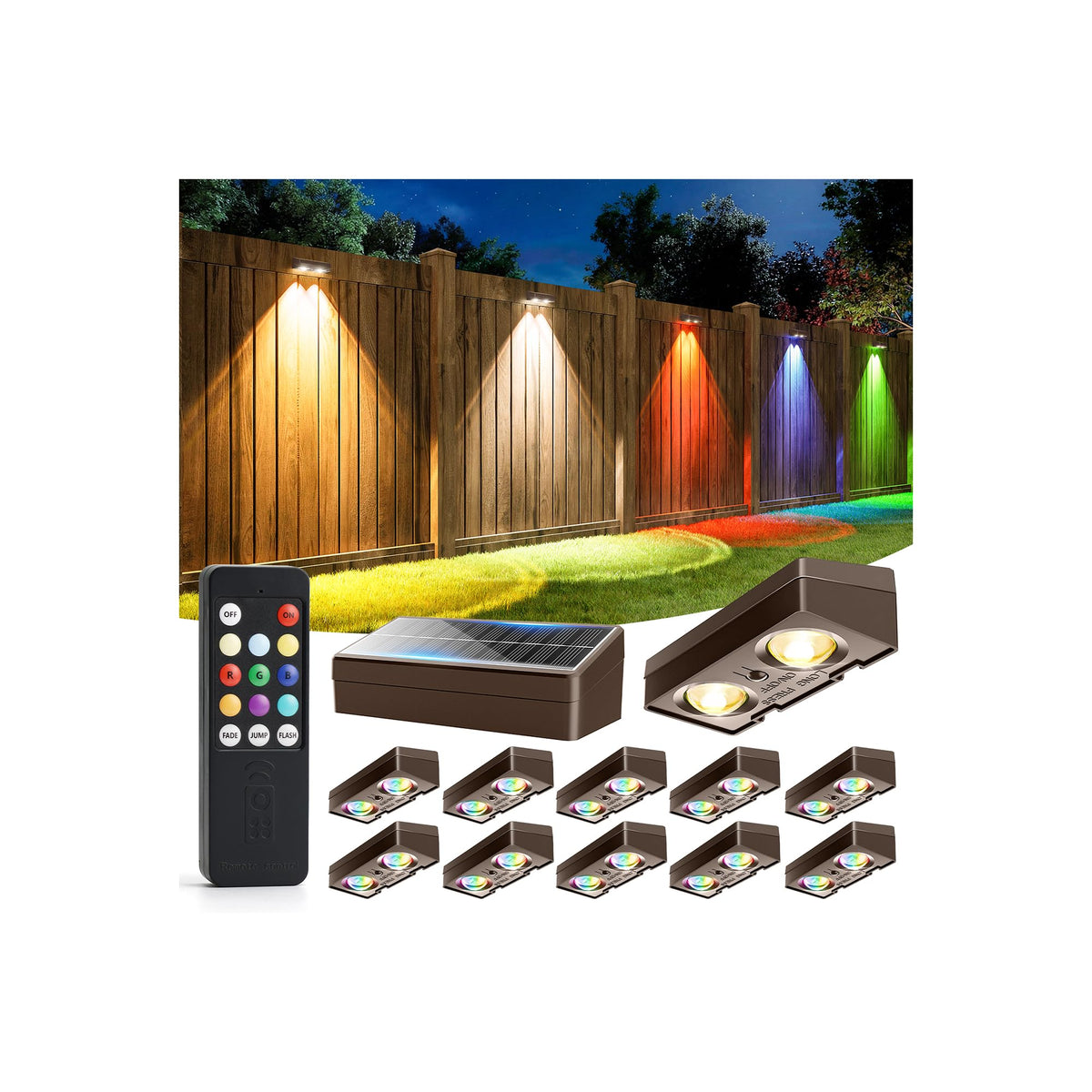 Fence Lights Solar Powered with Remote 12 Pack (Brown / 12 Pack)
