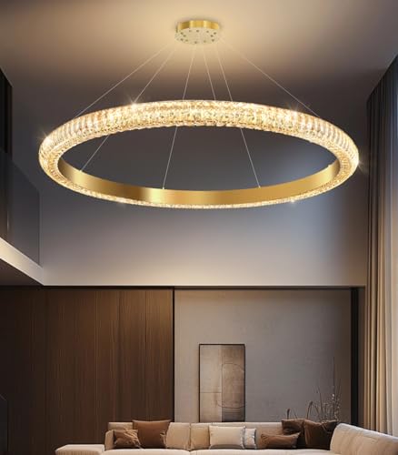 40" 1 Ring Crystal Chandelier Modern LED Dimmable Ring Pendant Light Chandelier for Dining Room Living Room Gold (Gold / 1 Ring Round 40")