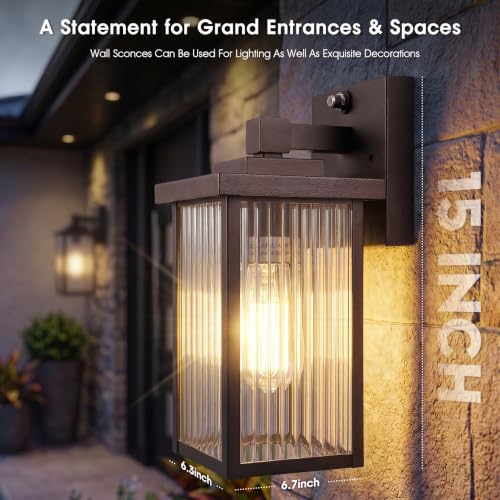 2-Pack 15-Inch Dusk to Dawn Outdoor Light, Oil-Rubbed Bronze Metal (Oil-Rubbed Bronze / 15''-1 Pack)