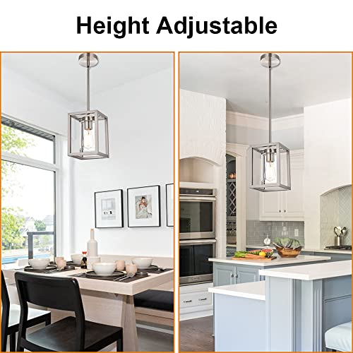 One Light Chandeliers Fixture Brushed Nickel Modern Pendant Kitchen Lighting with Clear Glass Shade Dining Room Lighting Fixtures Hanging Contemporary Lamp Semi Flush Mount Ceiling Lights (Brushed Nickel / 1 Light)