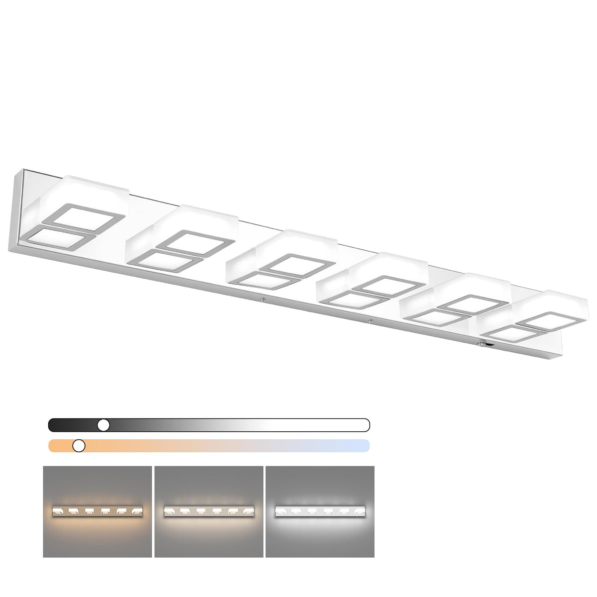 Modern Chrome Bathroom Vanity Lights 5 Color Temperature Dimmable Acrylic Modern LED Bathroom Vanity Lighting Fixtures Chrome 40.4inch (Chrome-5 CCT / 40.4 inch)