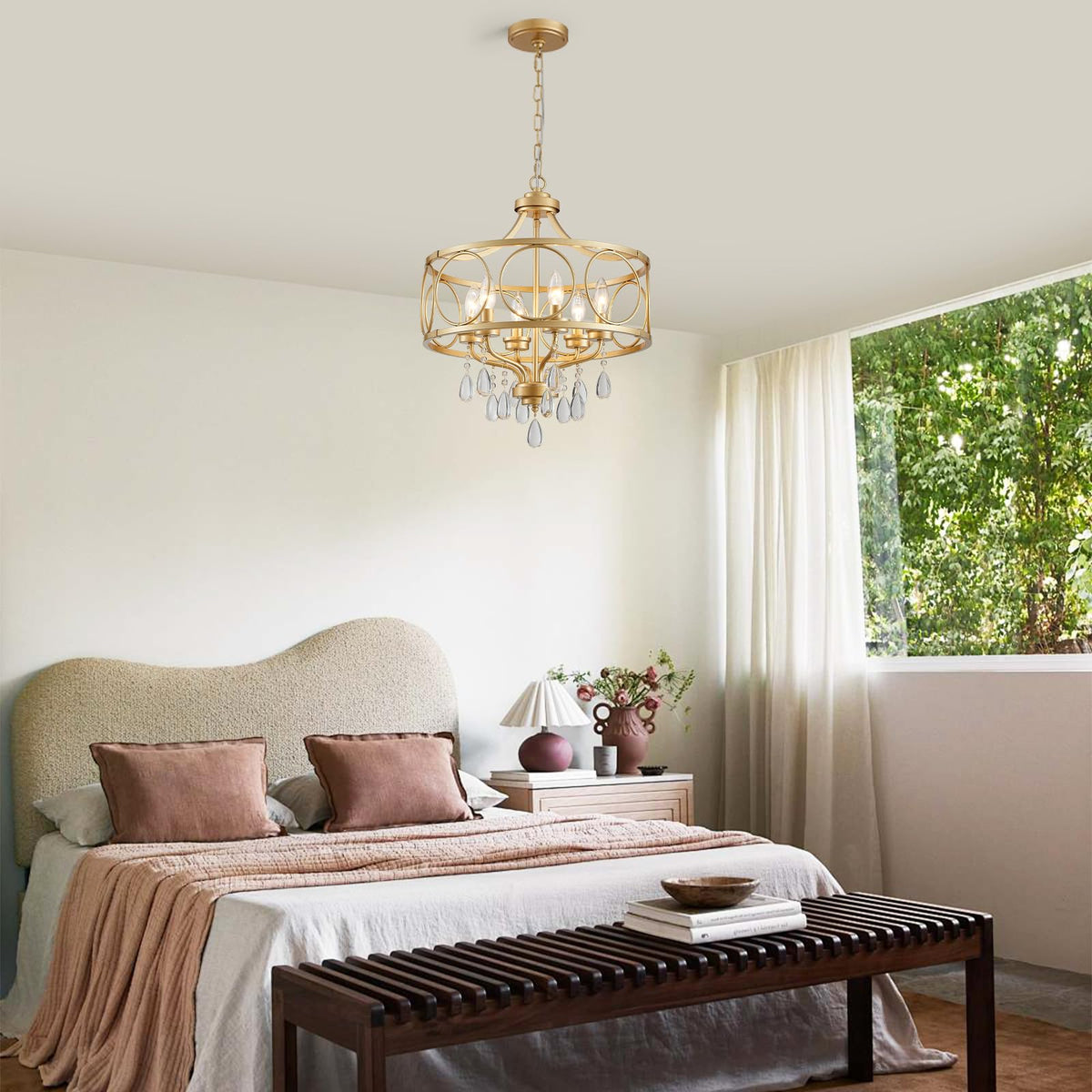 6 Light 18" Modern Gold Crystal Chandelier