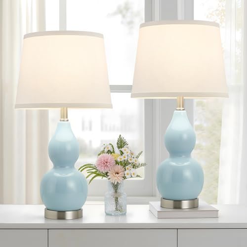 22" Table Lamp Set of 2 (22.63" Blue Gourd)