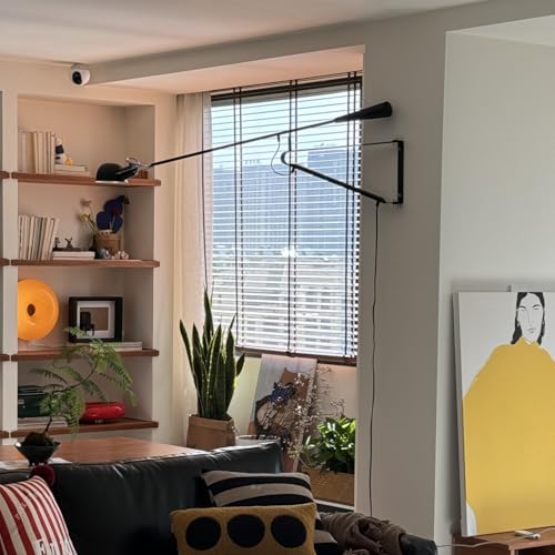 Long Swing Arm Wall Lamp Black Modern Plug (Black)