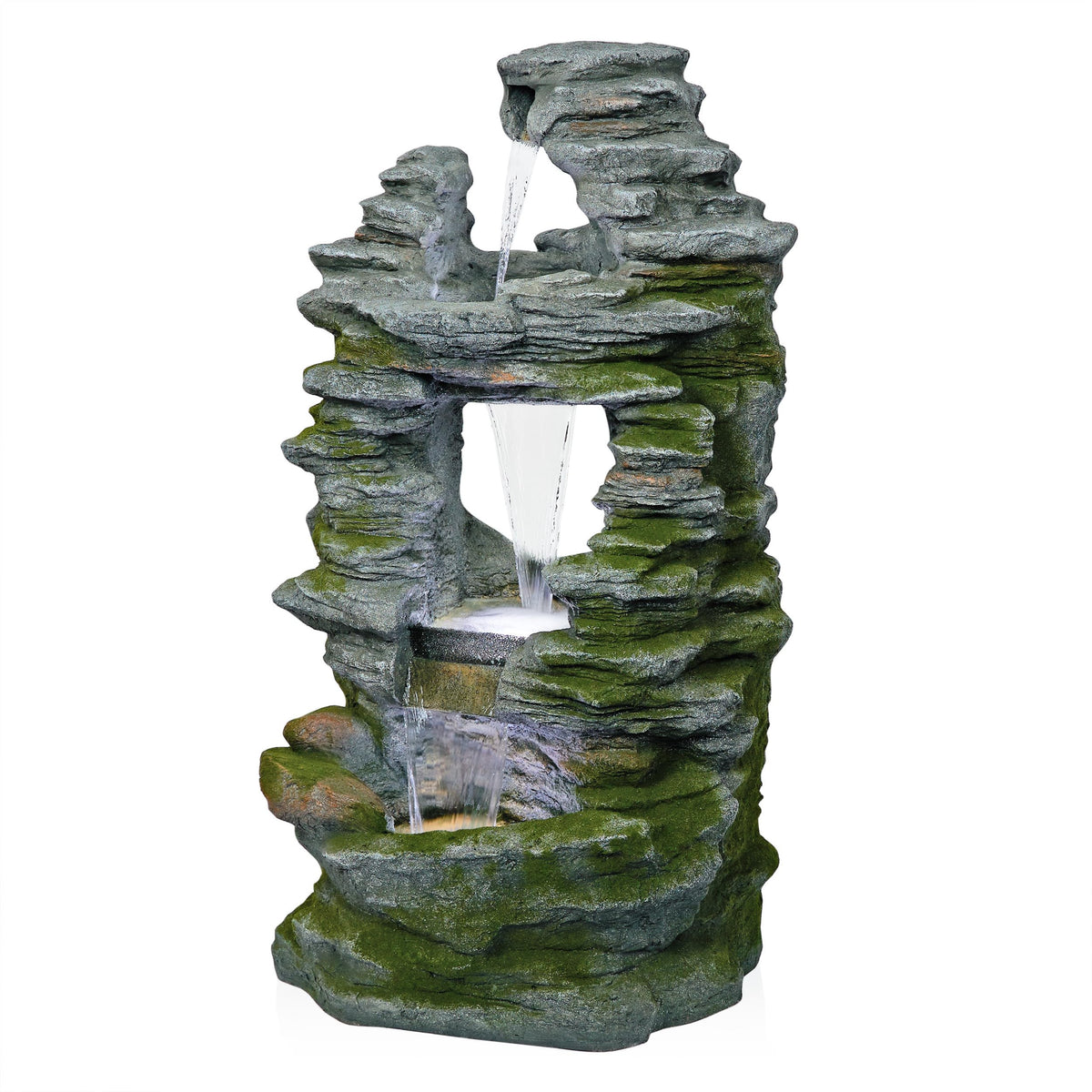 WIN1648 39" Stacked Stone Rainforest Fountain with Cool White LED Lights (39"h - 3 Cool White Leds)