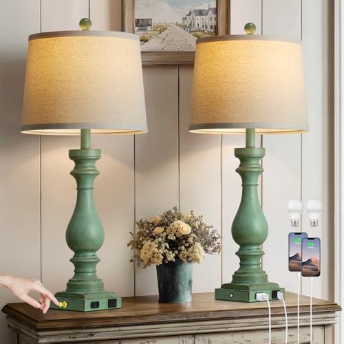 29" Tall Vintage Table Lamps Set of 2 (Green)